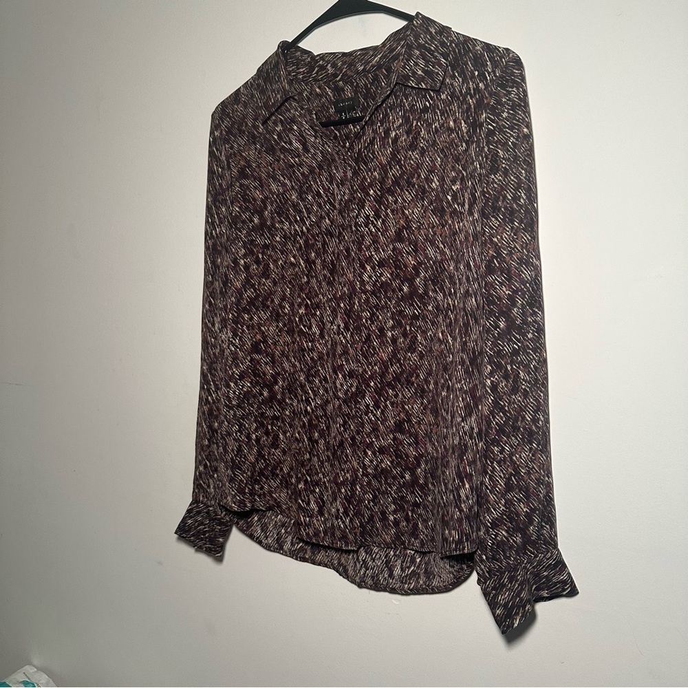 Theory Silk Sheer Button Up Abstract Print Blouse Size S | Minimalist Workwear - Picture 2 of 10